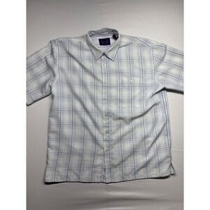 Bruno Mens XL White Blue Plaid Short Sleeve Button Up Shirt Casual Golf